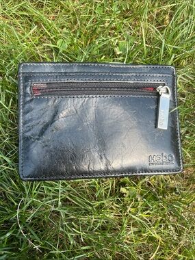 HOBO Black Leather Zip Card Holder with Branded Pull